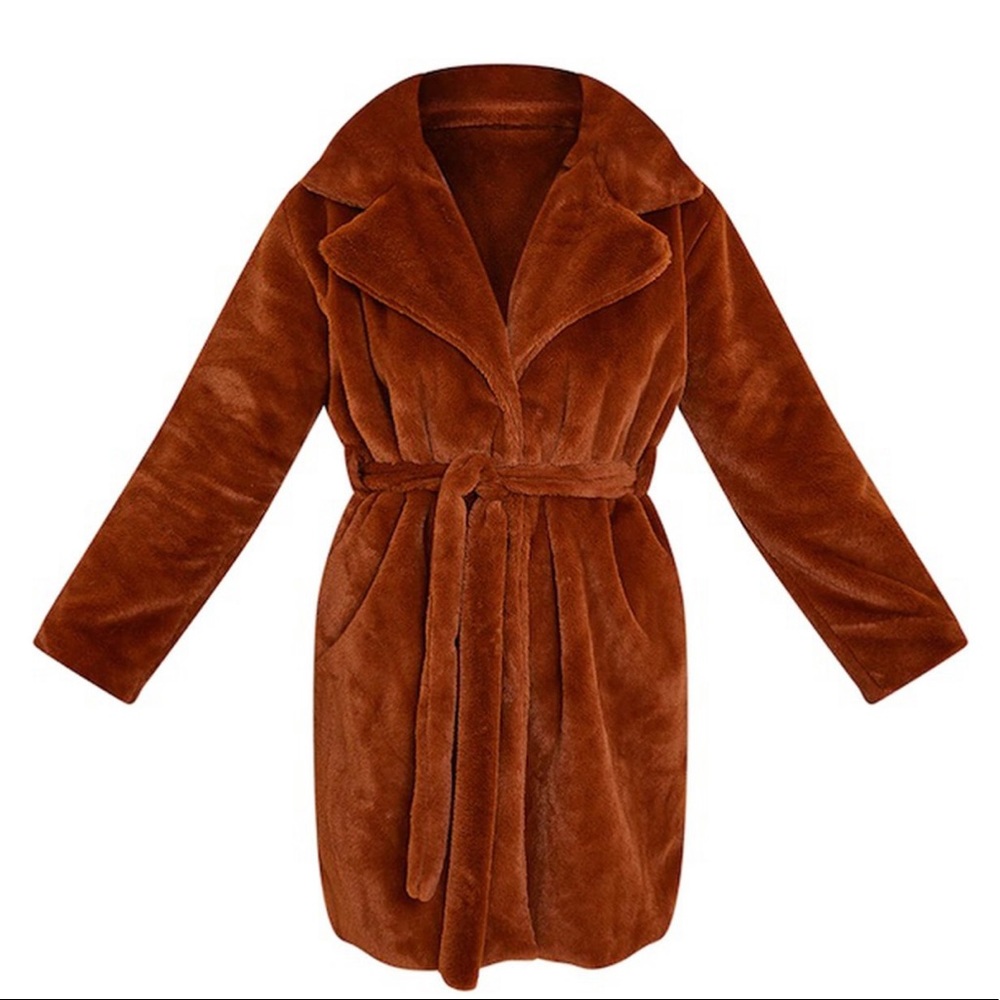 NWT Pretty Little Thing Tan Faux Fur Coat